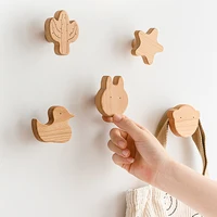 1PCS Solid Wood Hooks Cute Room Decor Animal Hook Wall Hanging Key Coat Hook Home Decoration Hanger Bathroom Kitchen Accessories 1