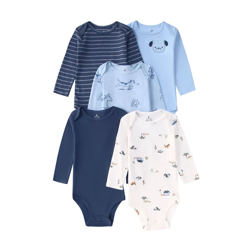 5종  남아 여아 바디슈트 긴팔 스트라이프 100% 면 옷 0-24개월  바디슈트 베베 점프슈트 의류