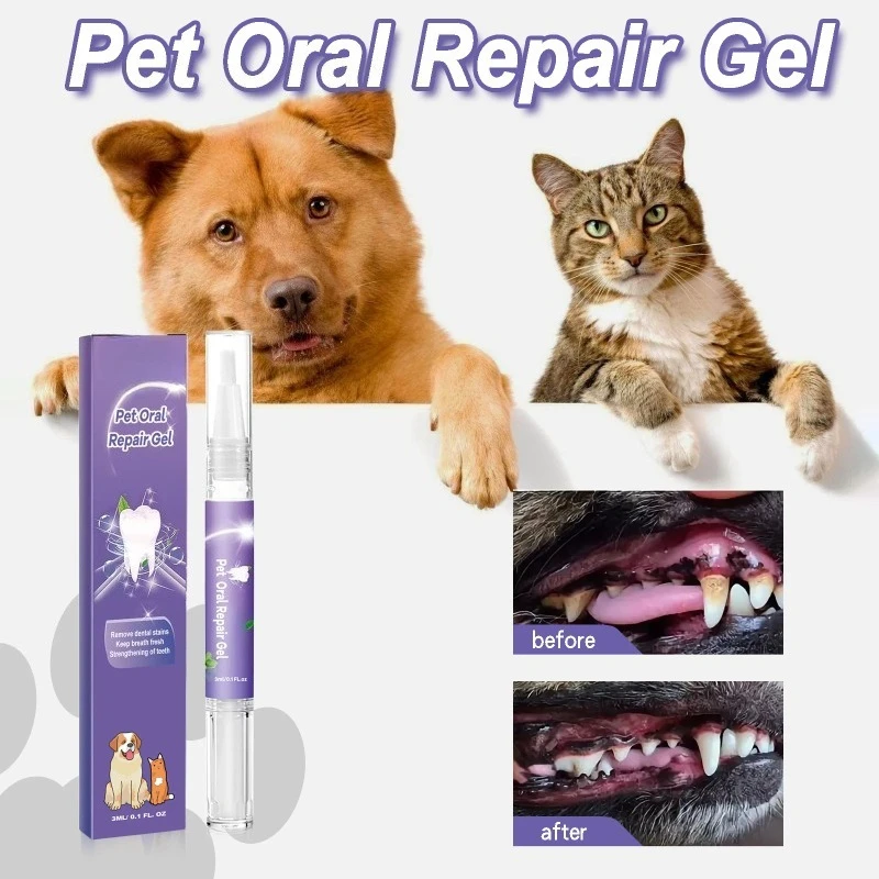 Pet Dental Care Gel 3ml Teeth Cleaning Pen for Dogs and Cats Fresh Breath Tartar Control Soothes Gums Easy Baking Soda Formula