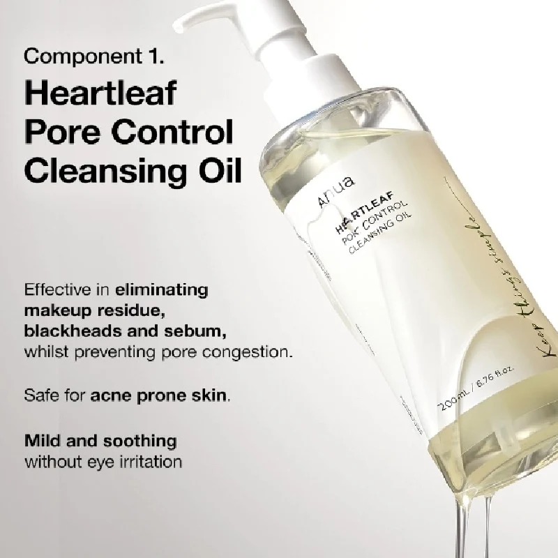 Anua Heartleaf Dual Cleansing 2-in-1 Pore Control Cleansing Oil and Deep Facial Cleanser Double Cleansing Korea Skincare Set 3