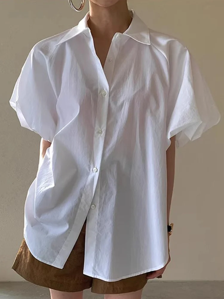 

Loose Single Breasted Shirt For Women Fashion White Puff Sleeve Simple Blusas 2023 Summer New Female Simple Blouse Top Y748