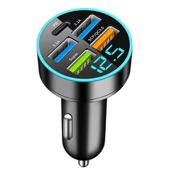 High - Speed Multi - Port Car Charger with Type - C Digital Display and Voltage Detection (With Super charger)