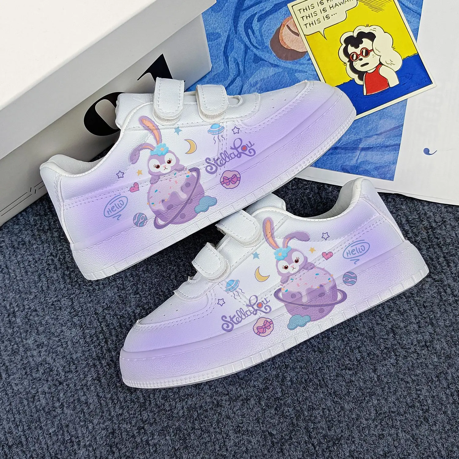 Disney zapatillas de deporte para niños y niñas, zapatos deportivos con estampado de Lilo & Stitch, Tenis planos para niños, zapatos blancos informales de dibujos animados StellaLou