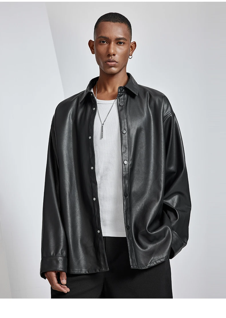 

XS-6XL New 2023 Men Women Clothing Yamamoto Style Vintage Long-sleeved Lapel Leather Shirt Lovers Plus Size Singer Costumes