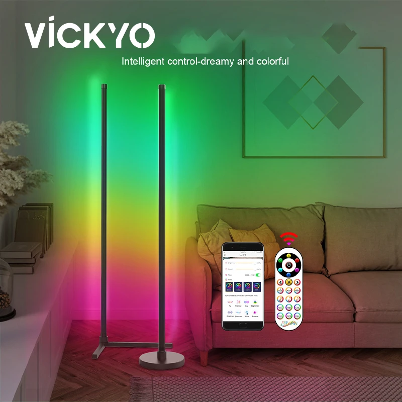 

VICKYO Bluetooth LED Floor Night Light RGB Bluetooth APP Living Room Ambient Lighting Bedroom Bedside Turn Corner Floor Lamps