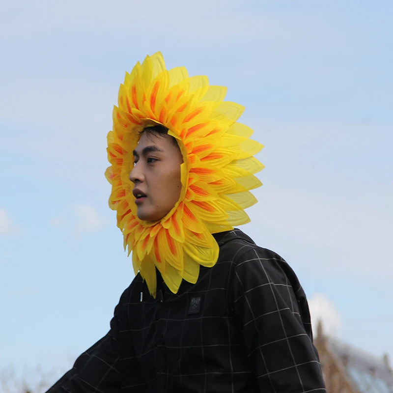 Sonnenblumen-Kopfbedeckung, lustige Bühnenaufführungs-Requisiten für Tanzparty, Festival, Spiele, Kinder, Teenager, Erwachsene, Cosplay-Kostüme – Detail 6
