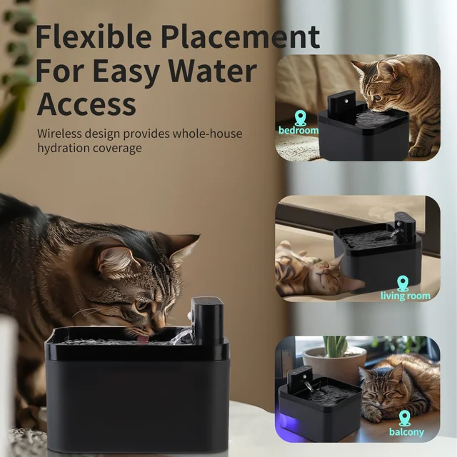 2.2LCat Water Fountain Battery & Sensor 2 in 1 Drinking Fountain For Cats Dog Drinker Wireless Pet Water Dispenser Accessories 3