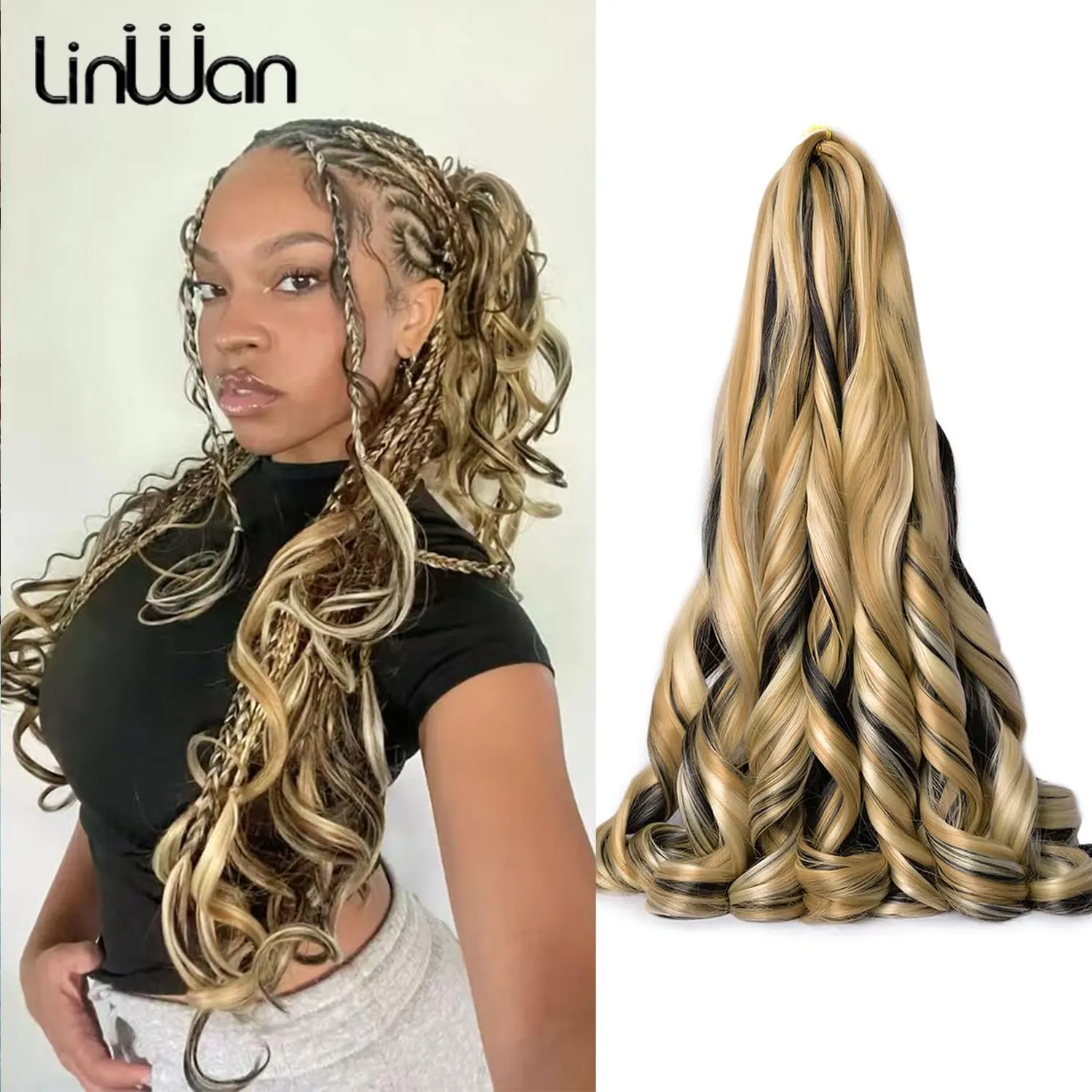 Loose French Curls Braiding Hair 24Inch Synthetic Spiral Curls Braids Hair Extensions Pre Stretched Ombre Braids Hair For Women 1