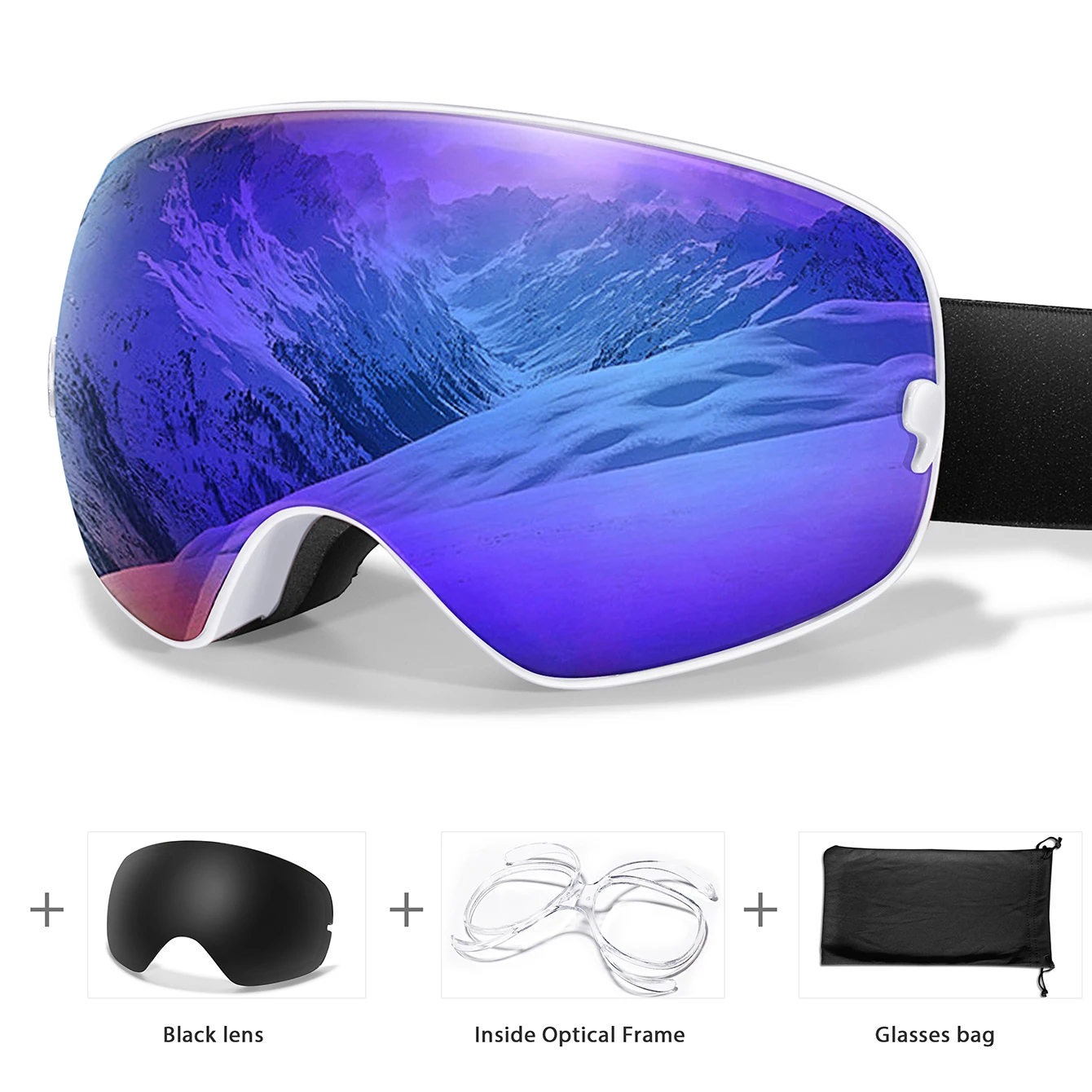 Outdoor Sports Ski Goggles - Anti-Fog UV400 Eyewear with Free Black Lens and Optical Frame, Perfect Holiday Gift