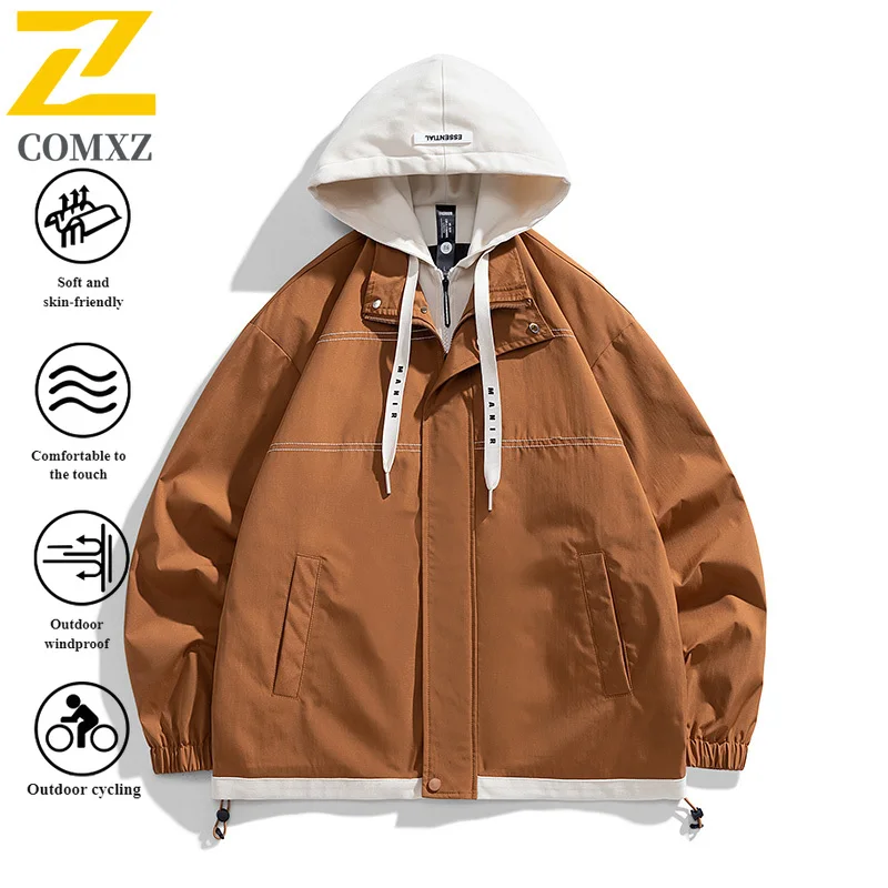 EiAO Jacket Men's Hong Kong Style Hooded  Waterproof Windproof Casual Coat Unisex Outdoor Wear for Hiking Camping Fishing 2025