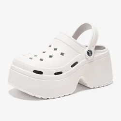 Women's 2024 Summer High-Heel Sandal Slippers - Soft Sole, Waterproof, Beach & Garden Shoes - 39-40 (White)