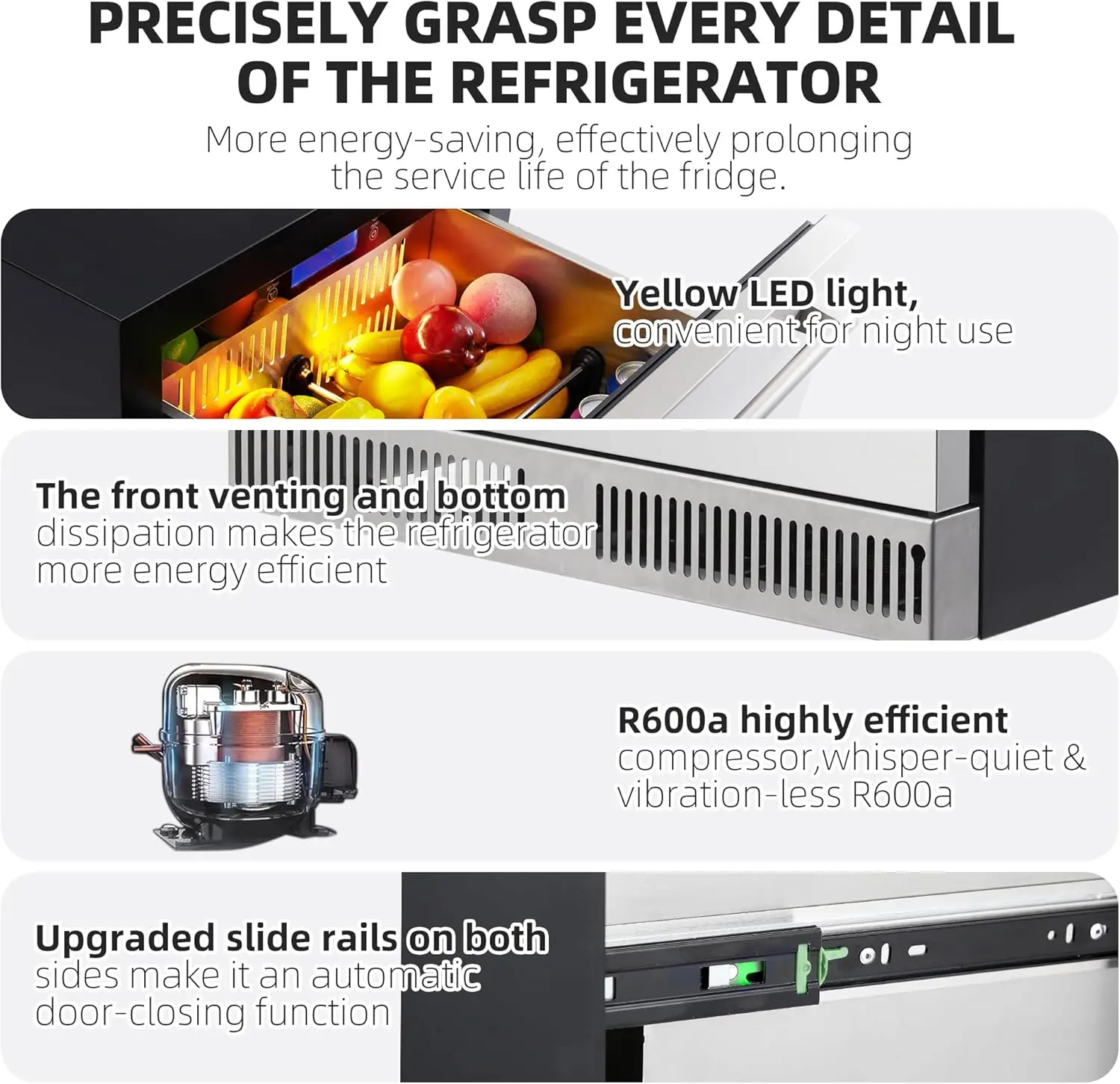 24" Outdoor Drawer Fridge, Counter Double Drawer Beverage Refrigerator, 5.2 Cu.Ft. Weather Proof Stainless Steel Built-in Fridge 5