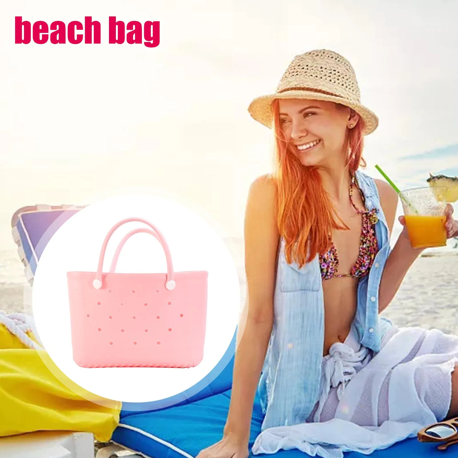  Beach Bag Rubber Tote Bag, Waterproof Sandproof