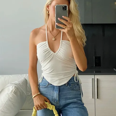 Sexy Cropped Navel Top Inside Drawstring Halter Cross Chest Top Camisole Tank Top 2022 Summer Tank Top Women's T-shirt