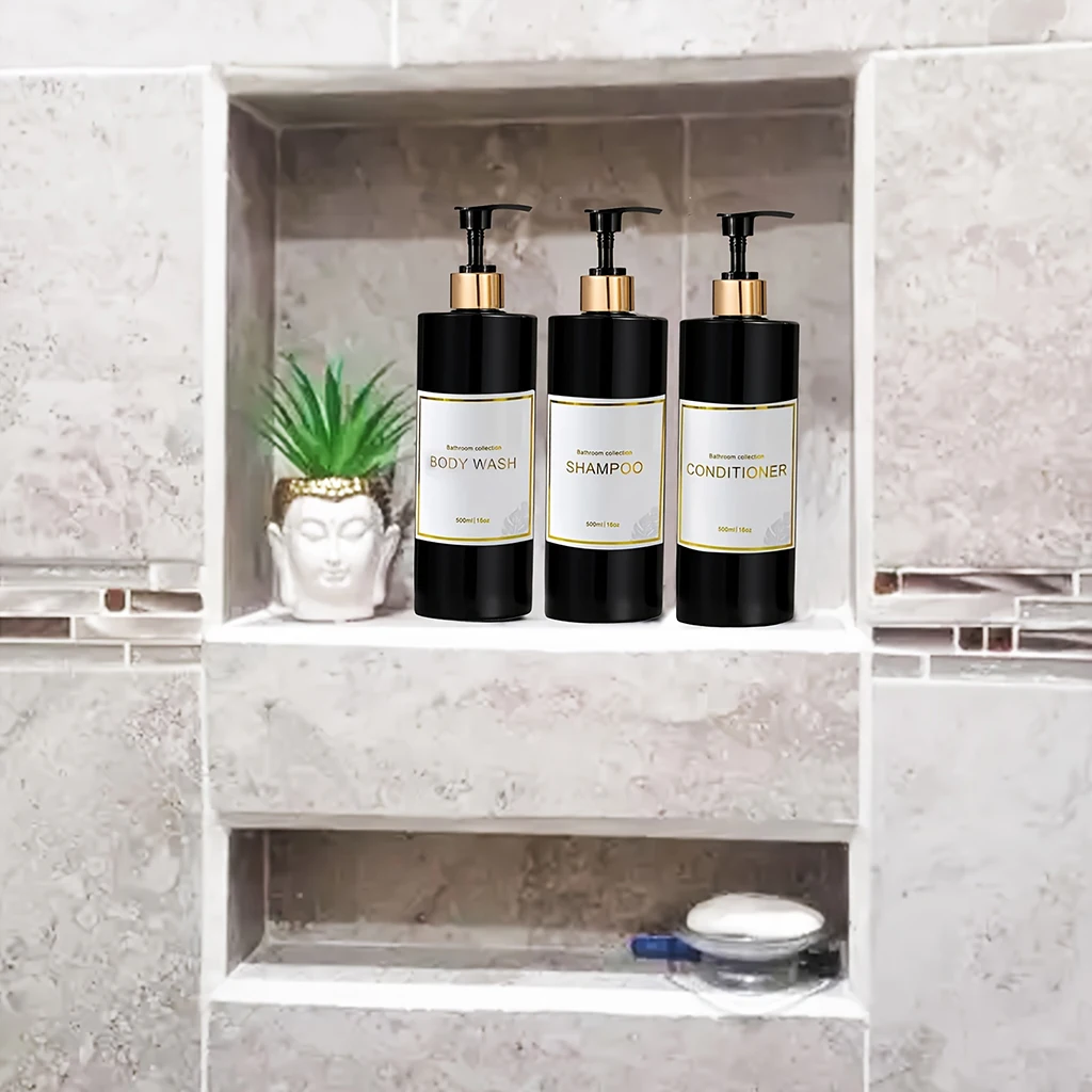 Countertop Soap Dispenser Set Shower Soap Bottles Pump Labels Easy to Refill Body Wash Dispensers 3Pcs soap dispenser