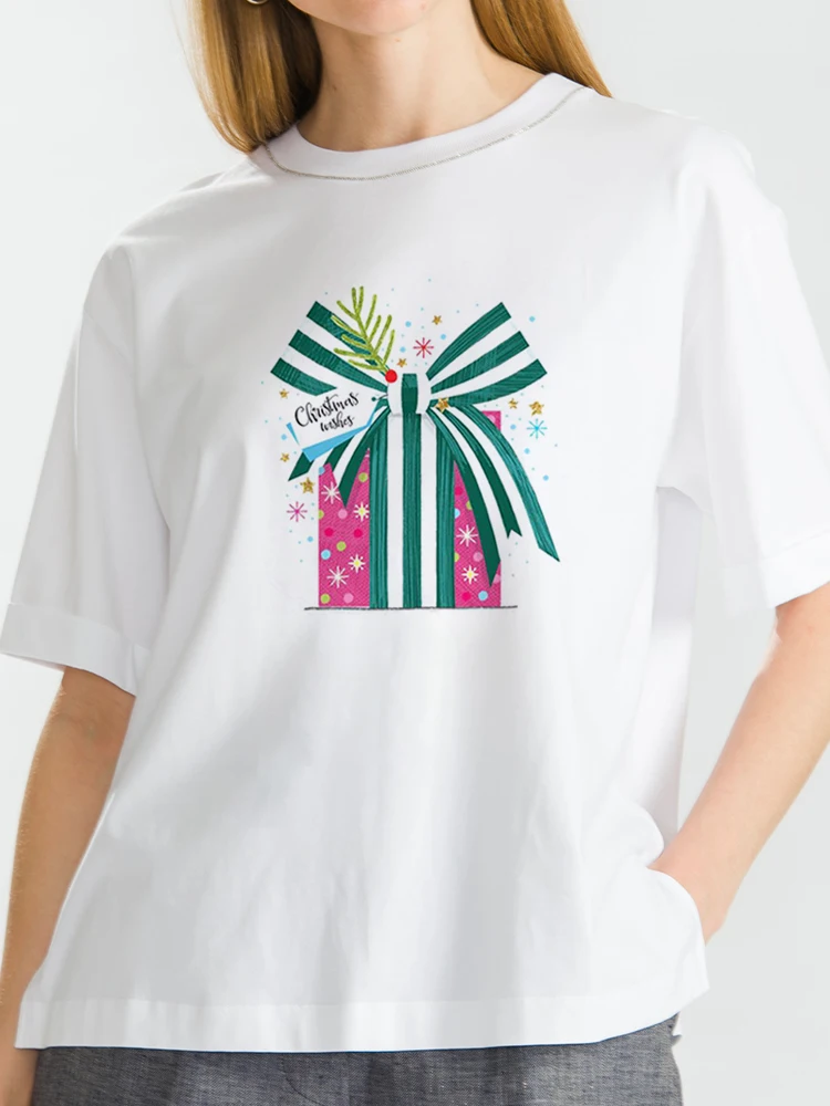 

Santa Claus Cute Christmas Women Tshirt Printed Tops Short Sleeve O Neck Loose Travel T-Shirt Ladies Cartoon Festival Tops