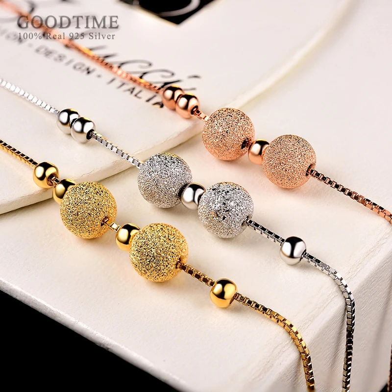 Fashion Pure 925 Sterling Silver Anklet Frosted Gold Color White Round Beads Anklets For Women Ankle Foot Chain Jewelry