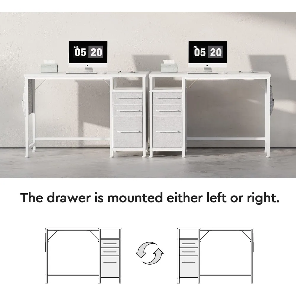 Small Desk with Drawers, 40 inch Computer Desk with Shelves, Writing with Storage, Small Office with Metal Frame 6