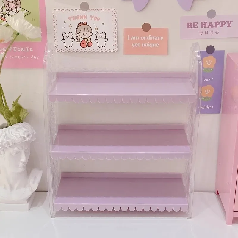 3-layer Flowers Edge Storage Shelf Desk Accessories Hand Toy Display Stand Office Supplies File Tray Organizer Storage Rack