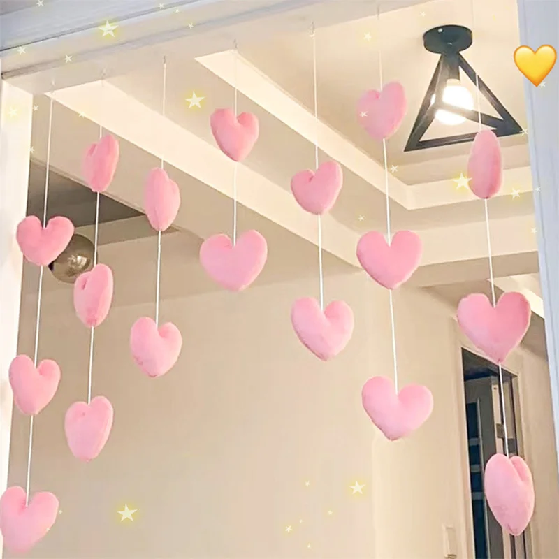 Girls' Pink Heart Shaped Curtain Living Room Decor Tassel Curtain Divider String Girl Room Partiton Sweet Beaded  Window Valance
