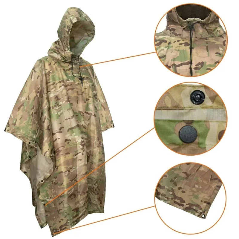 Waterproof Rain Cape Motorbike Travel Sturdy 210T Polyester Fabric Featherlight Biking Poncho Airy Weather Shield Protective