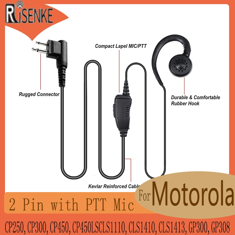 RISENKE Headset Walkie Talkie Earpiece with Mic for Motorola CP250,CP300,CP450,CP450LSCLS1110,CLS1410,CLS1413,GP300,GP308