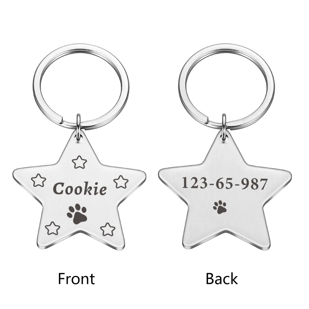 Star Anti-lost Pet ID Tags for Cats and Dogs Personalized Dog ID Tags Pentagram Collar Accessories Dog Tag Engraved Tel Name Tag dog harness and leash set Dog Collars