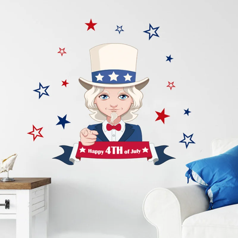 Independence Day Uncle Sam Sticker DIY Window Bedroom Study Living Room Background Decoration Scene Wall Static Stickers 25*35cm