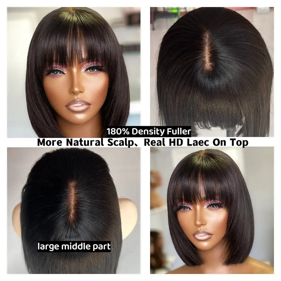 Parrucca Donna Capelli Veri Umani Parrucche Donna Bob Nero Corta U Part Wig Human Hair Wig 10 pollici 25cm