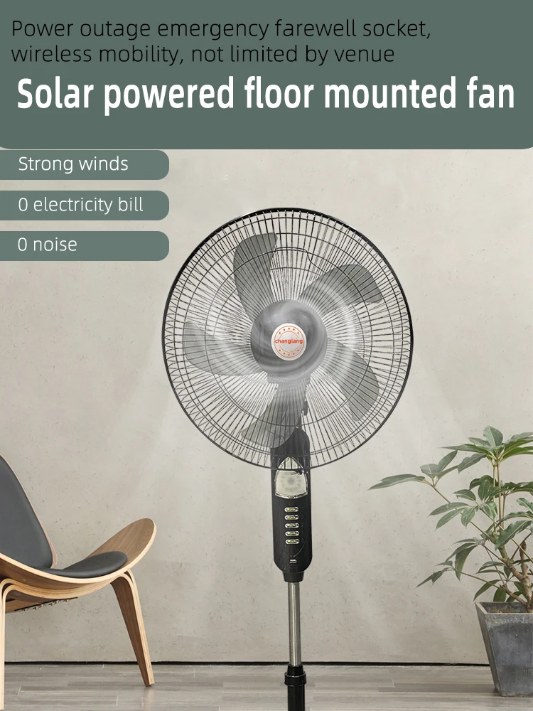 Solar Power Fan 16 Inch 12V DC Solar Fan Solar Powered AC DC Rechargeable Fan commercial use Stand with Panel and LED Light