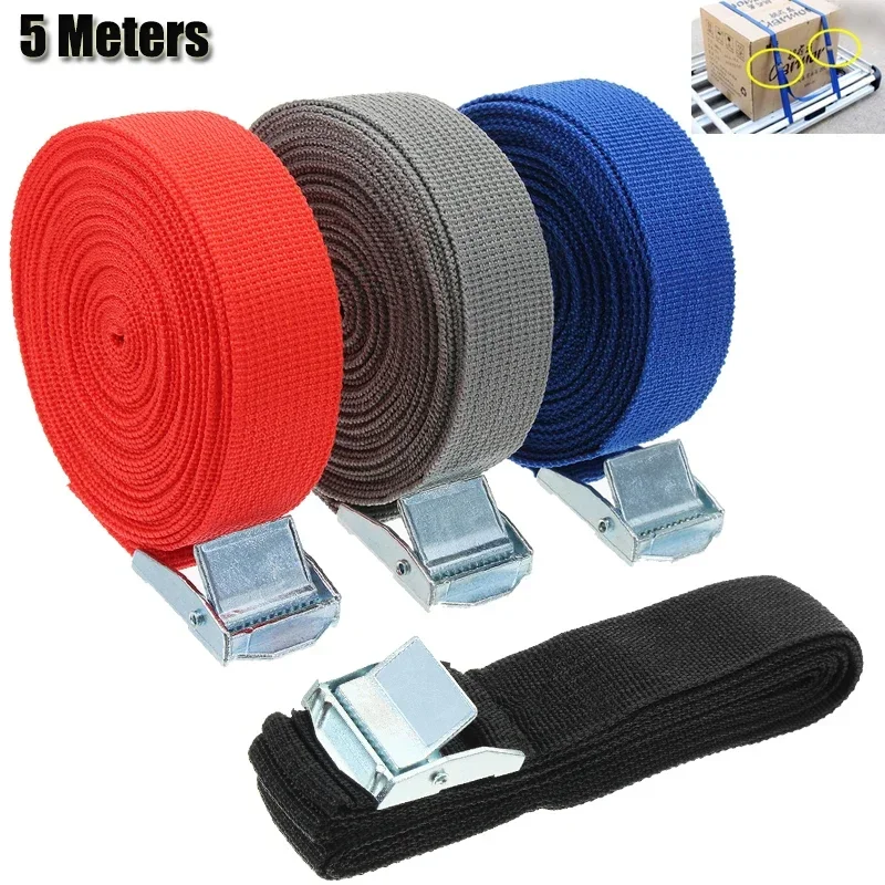 1Pc 5m Car Tension Rope Tie Down Strap Strong Ratchet Belt 25mm Luggage Bag Cargo Lashing With Rope Tensioner Metal Buckle Tow