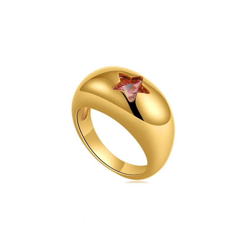 18K Gold Plated Chunky Crystal Striped Ring with Shiny Zircon