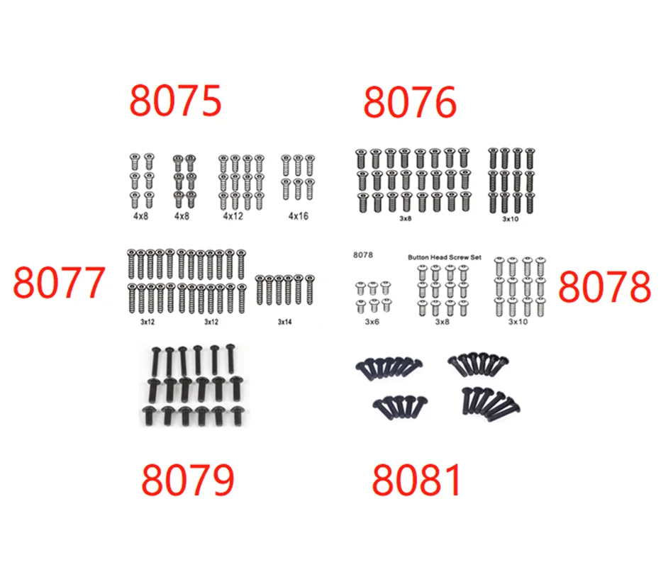 RC카 액세서리 1/7 ZD 레이싱 DBX07 부품, 8075 8076 8077 8078 8079 8081 나사 세트