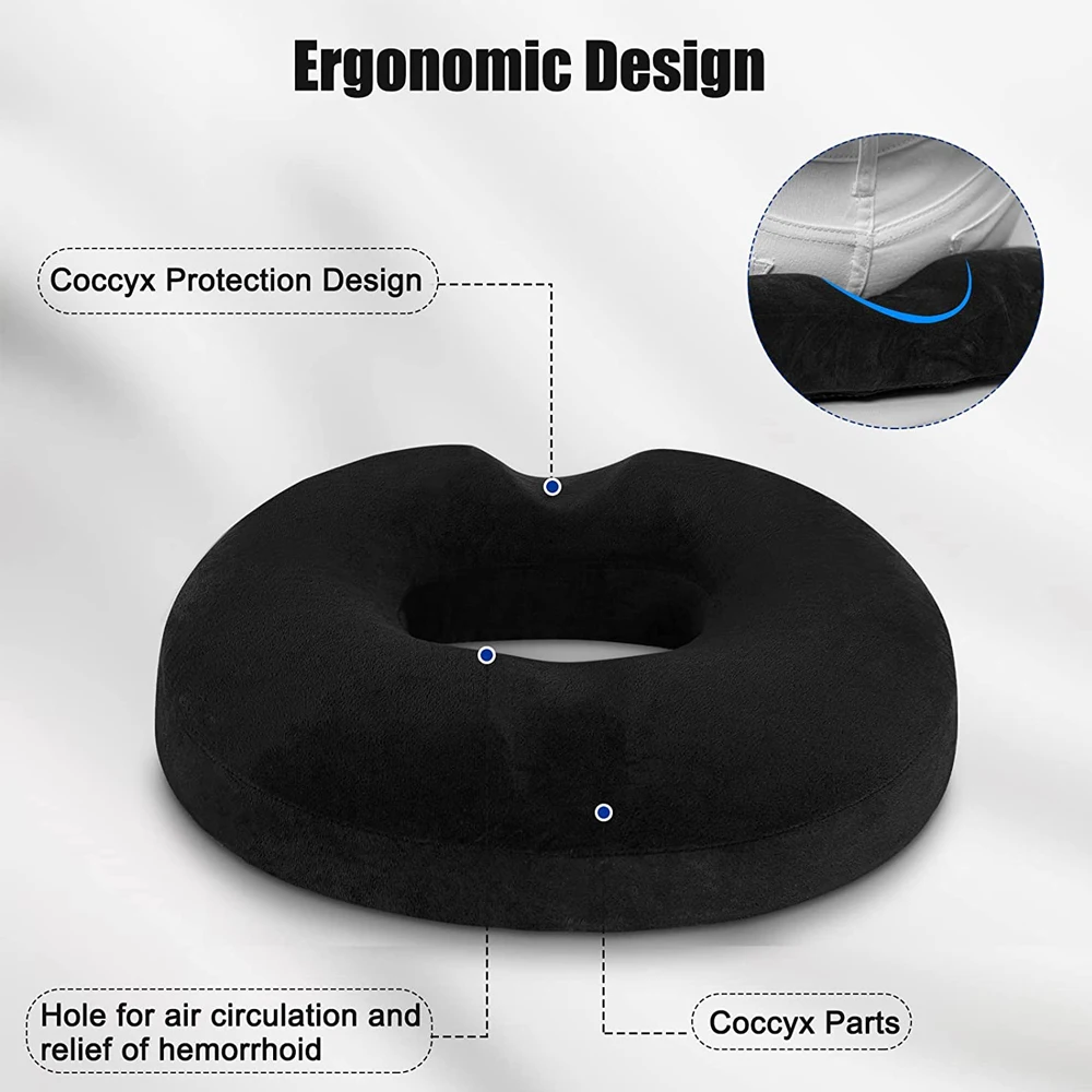 Black Color Large Donut Pillow Hemorrhoid Tailbone Cushion