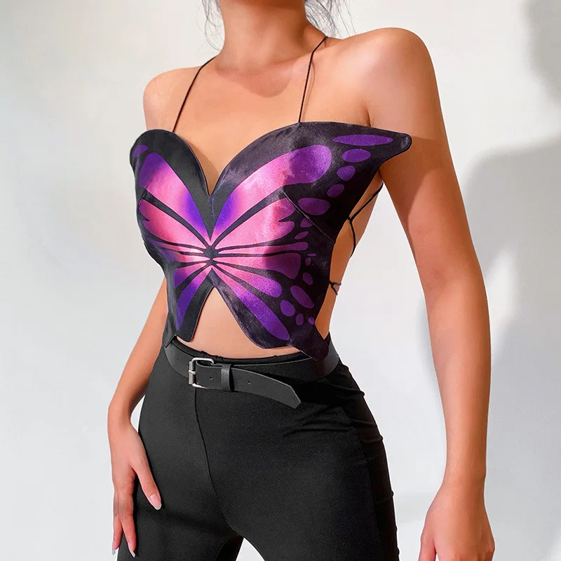 SEASONS Fairy Sweet Cute Butterfly Crop Top Camisole For Woman Clothing 2021 Club Party Summer Tank Top Vest Female ASVE83779 half bra