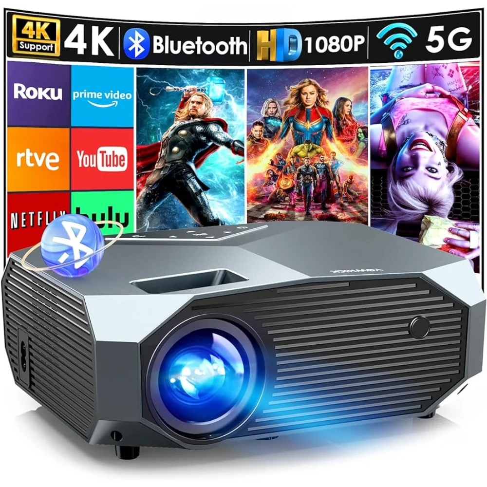 

YOWHICK Projector with 5G WiFi and Bluetooth, Native 1080P Outdoor Portable Video Projector Support 4K, Home Theater