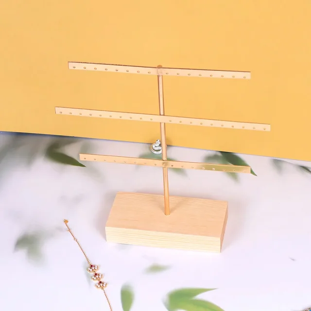 Support organisateur de bijoux à 52 trous, Base en bois, avec support pour boucles d'oreilles en métal, idéal pour la décoration de la maison et les accessoires de mariage