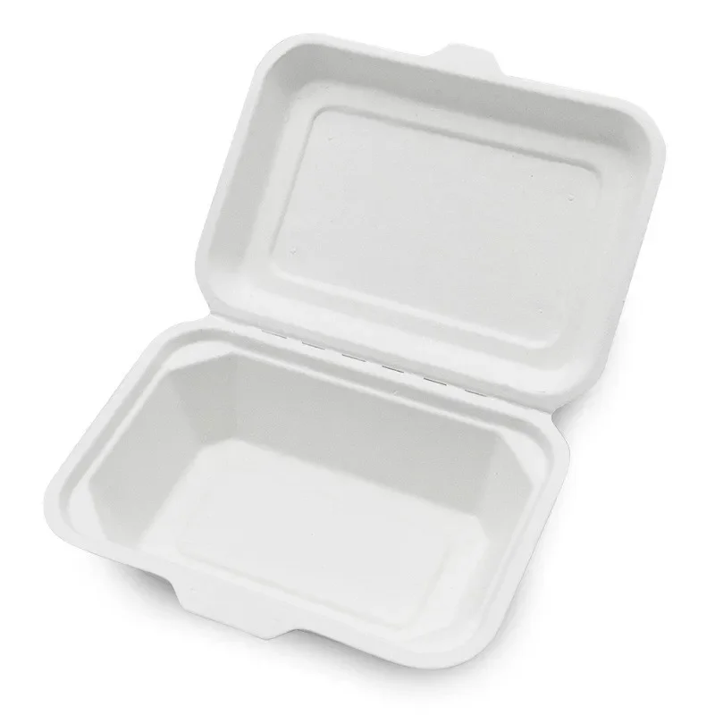 50pcs Disposable Biodegradable Packaging Box Pulp Fast Food American Burger Box with Cover Multifunctional Food Grade Lunch Boxs