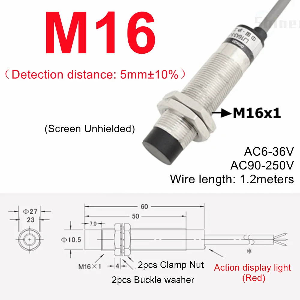 thumbnail image 1 of Sensor de aproximación 4 mm 6 mm M5 M10 14 M16 M20 22 Interruptor de proximidad negro Sensor de proximidad inductivo Interruptor de detección NPN PNP CC CA, 1 of 5