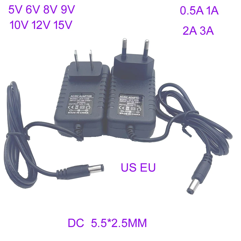 แหล่งจ่ายไฟ AC 110-240V ถึง DC 5V 6V 8V 9V 10V 12V 15V 0.5A 1A 2A 3A Universal Power Adapter Charger สําหรับแถบไฟ LED กล้องวงจรปิด 1