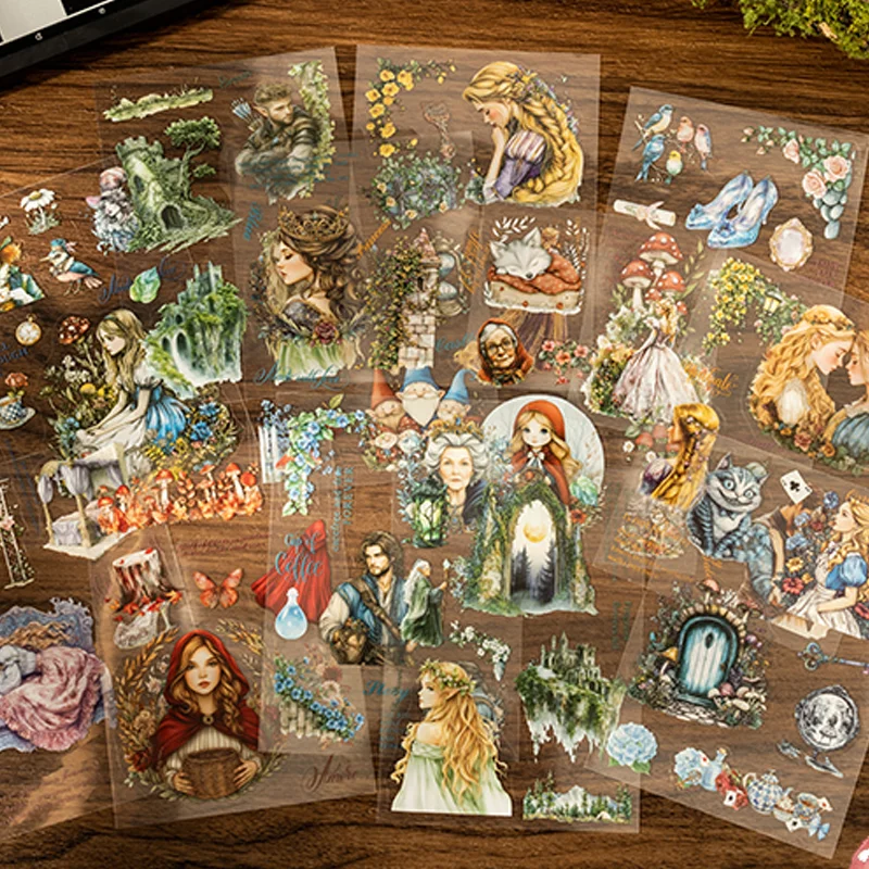 18pcs Fairy Tale Sequel Series Fairy Tale Theme Dual Material Die Cut Sticker Book Handbook Collage DIY Scrapbook Envelope Card