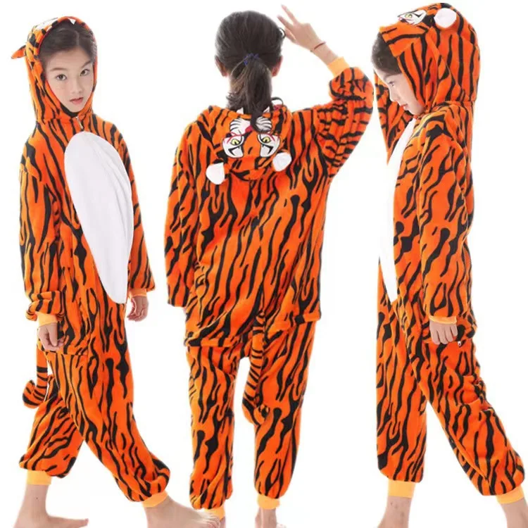 Boys Tiger Animal Kigurumi Pajamas Children's Sleepwear Fox Onesies Unicorn Dinosuar Jumpsuit Pyjamas Halloween Cosplay Costume