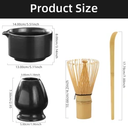 Japanese Matcha Tea Ceremony Accessories Set: Whisk Stand, Bowl, Grinder, and Brushes Holder (Black)