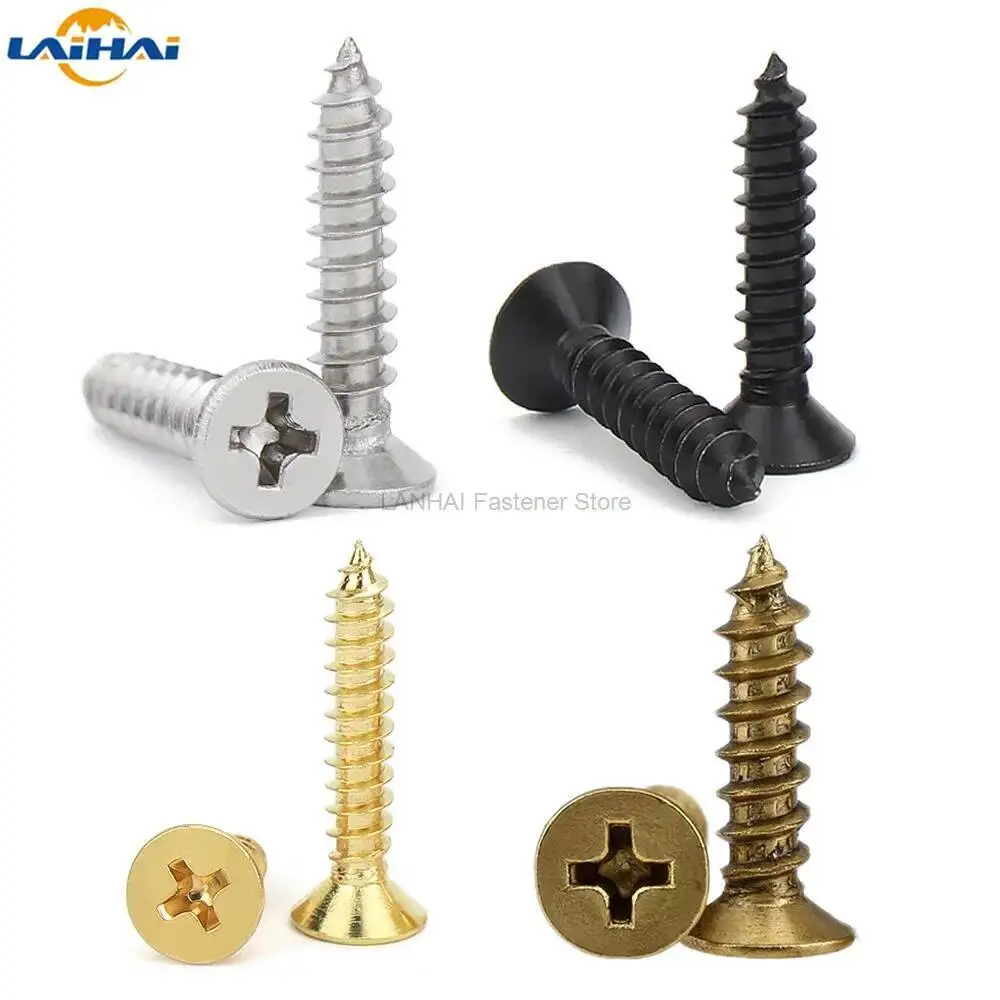 Self Tapping Screw Kit Self Tapping Screw Tapping Screws Phillips Flat Screw Cross Phillips Screw Phillips Head Screw 200pcs M2 M2.6 M3 Golden Silver Bronze Black Length 4-16mm 4 Color Steel Phillips Flat Countersunk Head Self-tapping Wood Screw