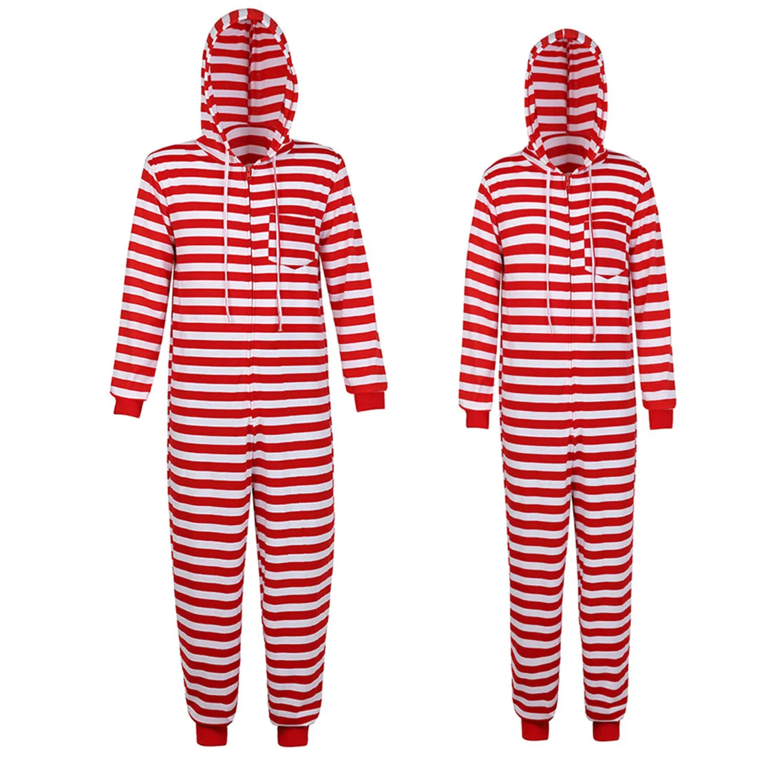 Red and White Striped Family Christmas Pajamas Sets Couple Onesie Plus Size Pajamas Matching Sets for Couples
