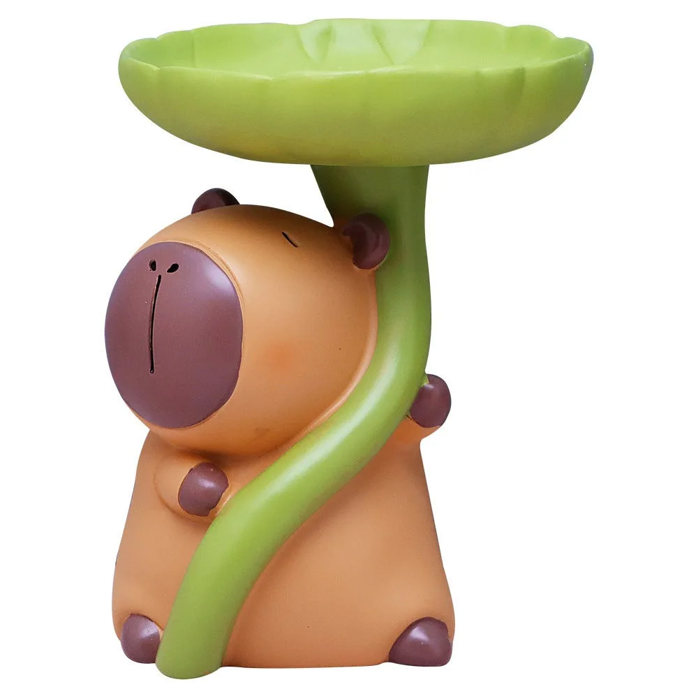 Kawaii Capybara Resin Toy Tabletop Storage Tray Cute Ornament Doll Cartoon Creative Lotus Leaf Tray Living Room Decoration Gift 5