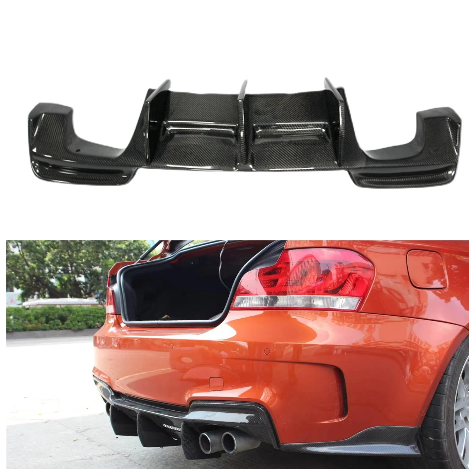 

Rear Diffuser Bumper Lower Exhaust Guard Spoiler Boot Splitter Lip Board Carbon Fiber For BMW 1 Series E82 1M