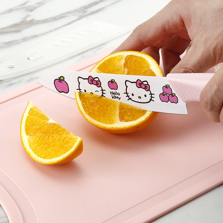 7Pcs Hello Kitty knife Wheat Straw Cutting Board Knives Kitchen Knife