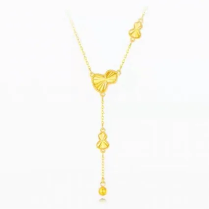 24K Fortune Necklace Womens Tassel Gourd Pendant AU999 Pure Gold Set Necklace Birthday Gift for Girlfriend 5