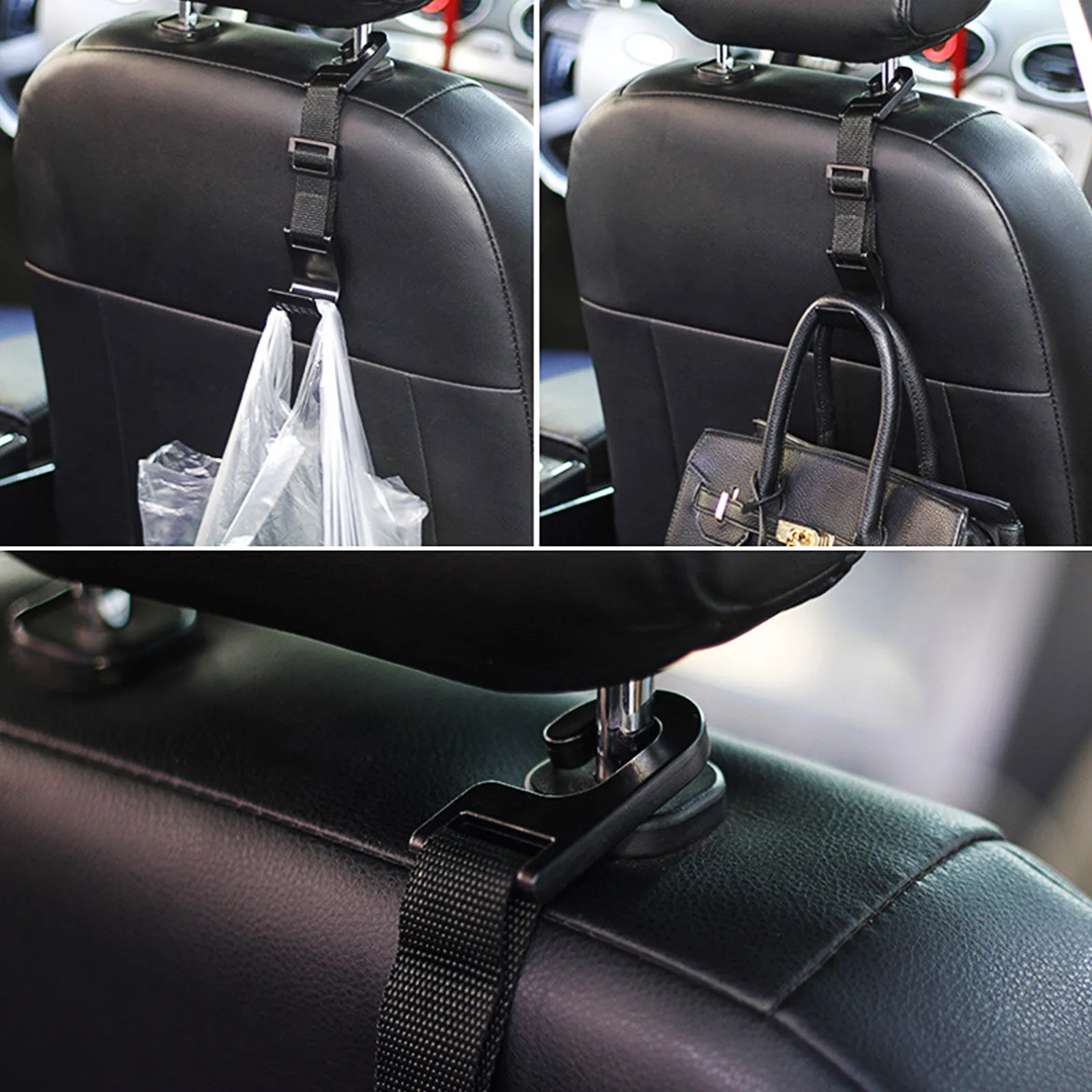 Adjustable Length Multi-functional Auto Car Seat Headrest Hanger Bag Hook  Holder for Bag Purse Cloth Grocery Storage Auto Fasten - AliExpress